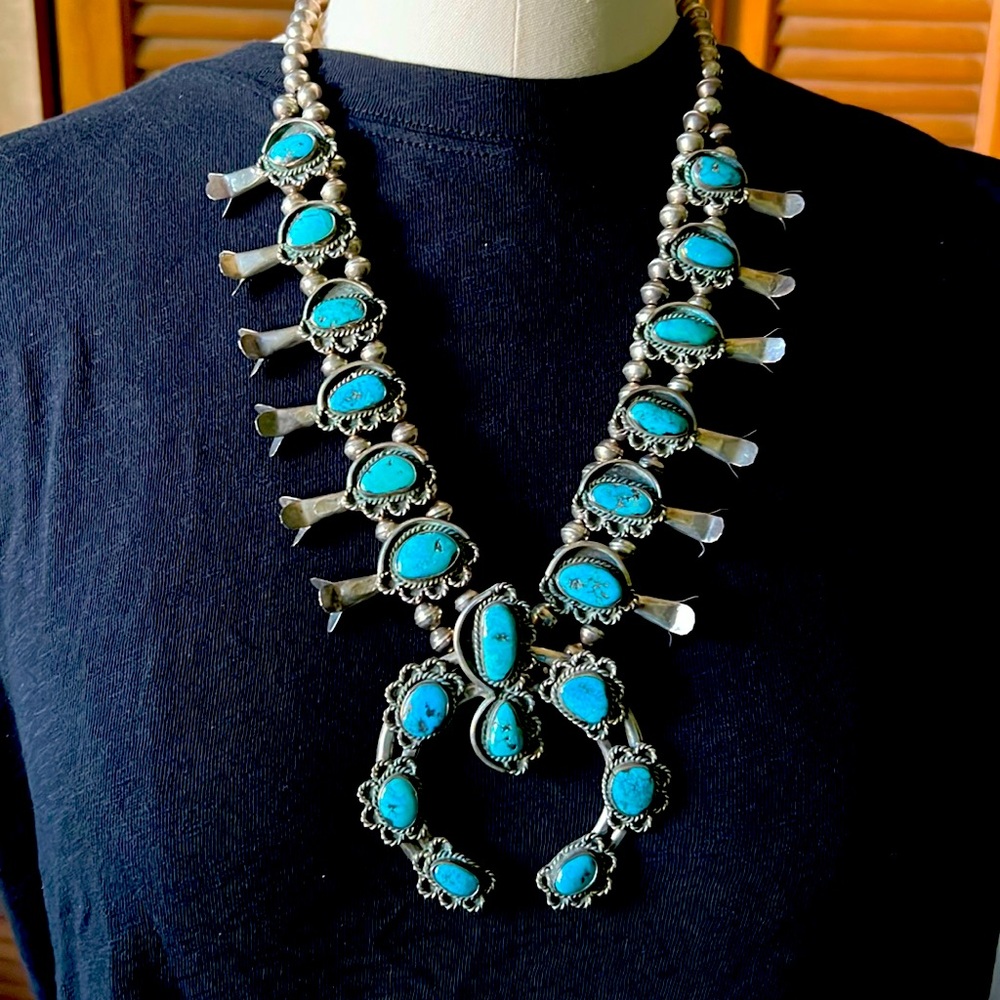 Najaho Sterling Turquoise Squash Blossom Necklace